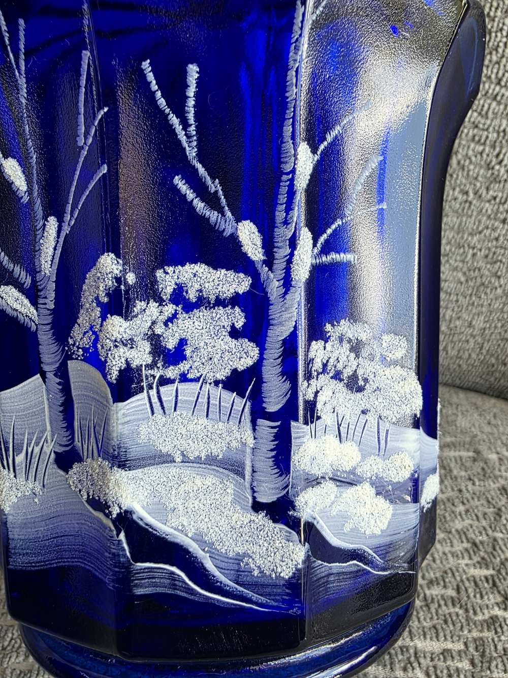RARE VTG Fenton Cobalt Blue Canaan Valley Candy Jar With Lid Signed Hand Painted - Picture 7 of 14